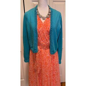 Vtg DT Collection Womens Beaded Open Front Cardigan Size M Crochet Boho Artsy